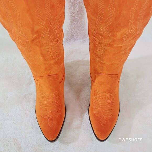 Wild Ones Orange Faux Suede Country Western Cowgirl Knee Boots - Picture 13 of 15